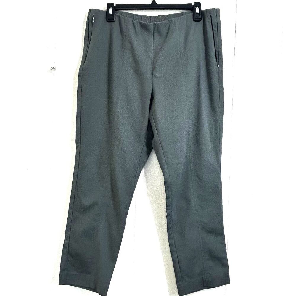 J.JILL Ponte Slim Leg Green Olive Pull-On Ankle Pants Size 14P Zip Pocket